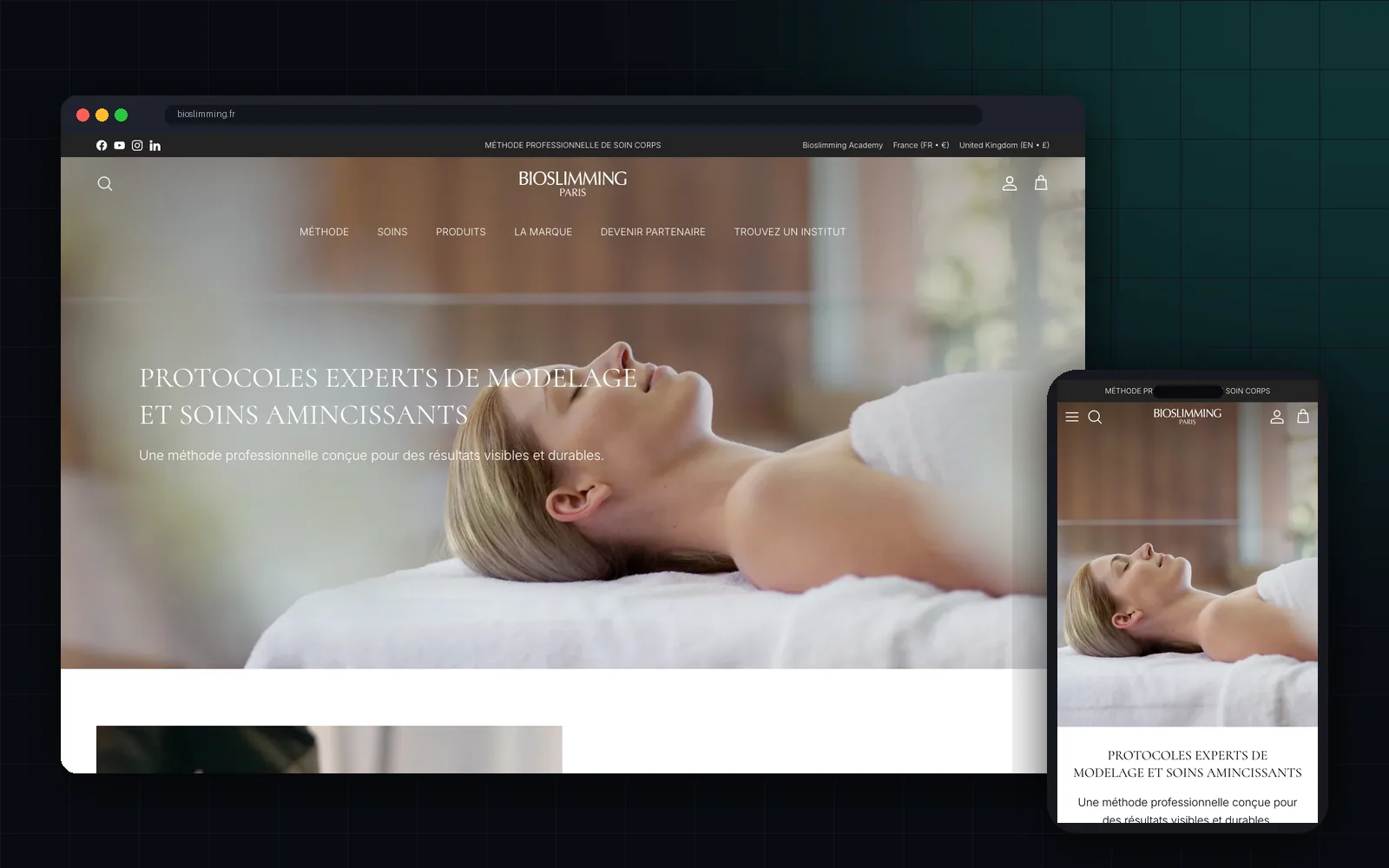 Bioslimming : site sur ordinateur et mobile