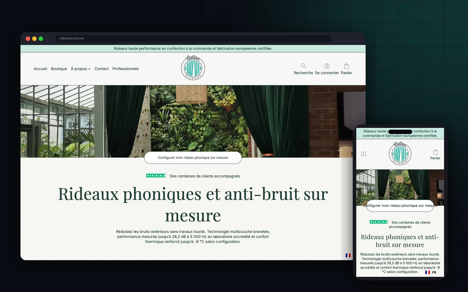 Cotton Silence : site sur ordinateur et mobile