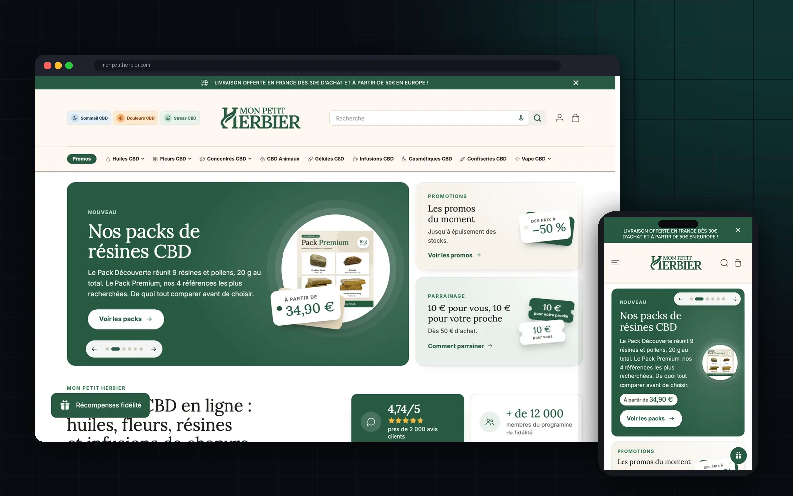 Mon Petit Herbier : site sur ordinateur et mobile