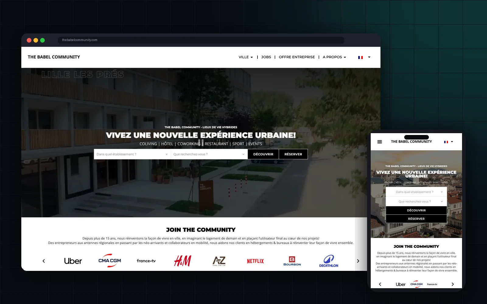 The Babel Community : site sur ordinateur et mobile